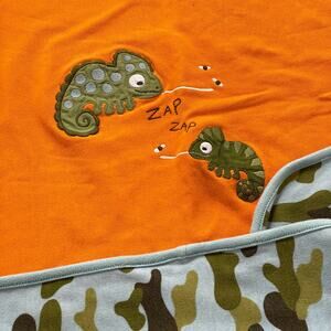 Vintage Gymboree Chameleon Lizard Baby Blanket Orange Zap Camouflage Blue Green